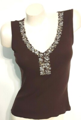 Mossimo Brown V-Neck With Added Bling Sleeveless Tee Misses Size M