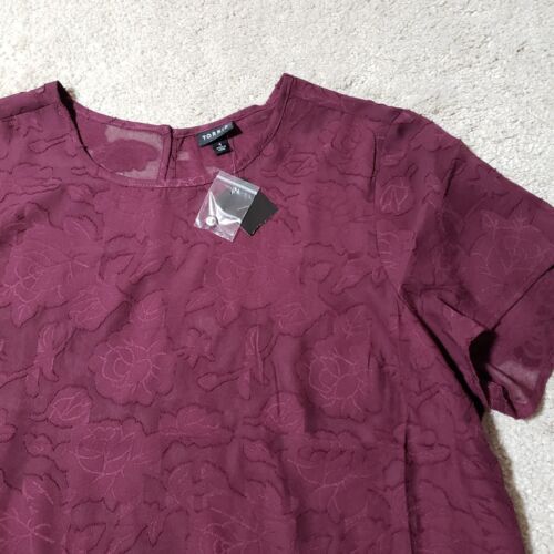 NWT Torrid Short Sleeve Top Women's 1X Maroon Red Sheer Floral Mesh Blouse - Picture 3 of 9