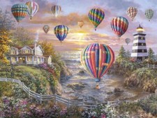 Ceramic Backsplash Tile Mural Nautical Sailing Ship - Balloons Over Cottage Cove
