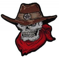 Embroidered Patch Iron-On , Cowboy Skull Hat Bandana, 4.5" x 4.5"