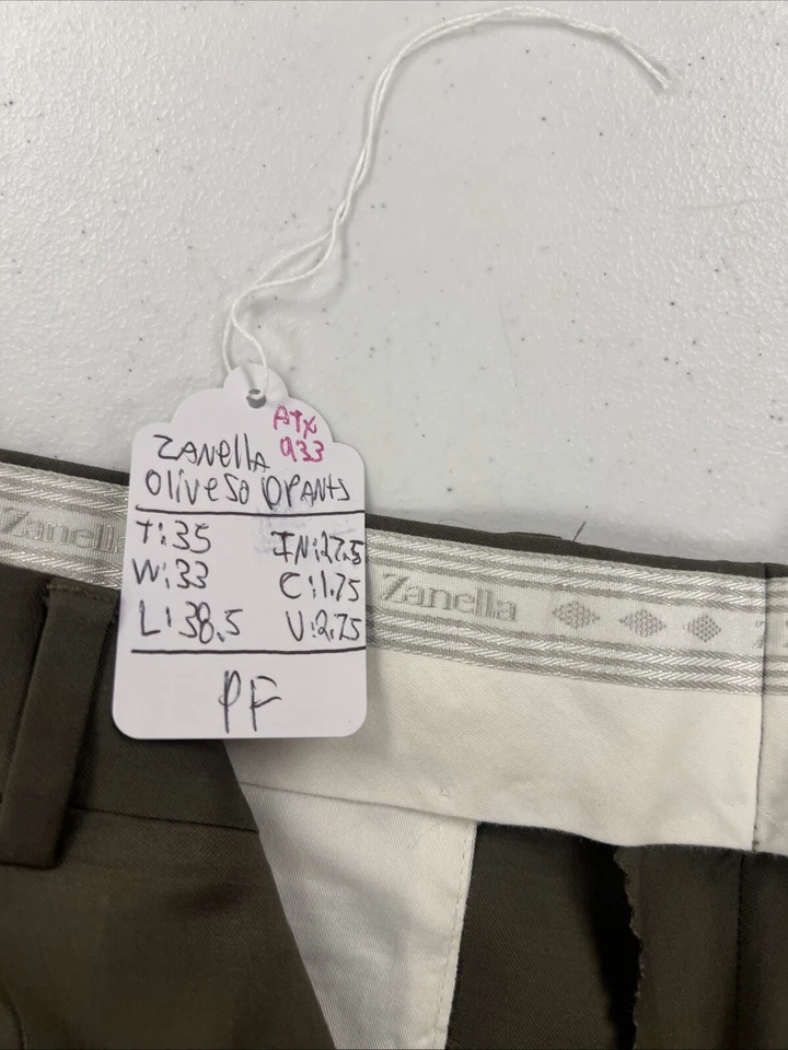 Pantalones de vestir de lana lisa verde oliva Zanella para hombre 33X27 $395 Foto 3 de 4