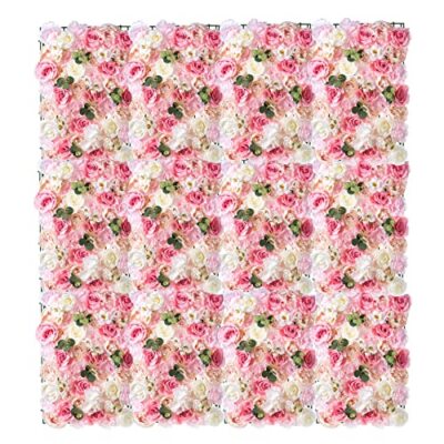 Blume Wandplatte 60 cm x 40 cm (12 STCK.) - weiß & rosa Kunstrosen künstlich