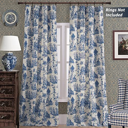 Blue Toile Window Curtains Drapes for Living Room 84 Inch Length 2