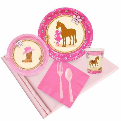 Western Cowgirls Birthday Party Supply Kit for 8 w/ Tableware