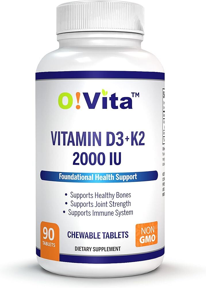 Vitamin D3 + K2 2000IU Chewable for Joint and Bone Health Support, 90 Vegan c...