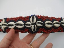VINTAGE AFRICAN BELT with CORAL  COBALT BLUE BEADS with COWRIE SHELLS