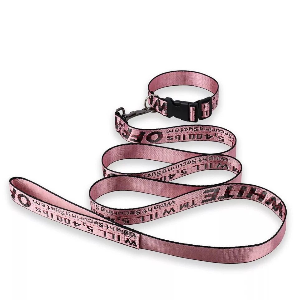 Correa y collar ajustable con estampado BLANCO ROTO rosa para mascotas y perros ✅ Foto 2 de 3