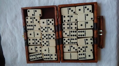 Vintage White Dominoes In vinyl case - 27 Piece Set In Case