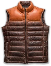 Men's Two-Tone Puffer Vest - 100% Genuine Lambskin Leather Vest Jacket - Stylish