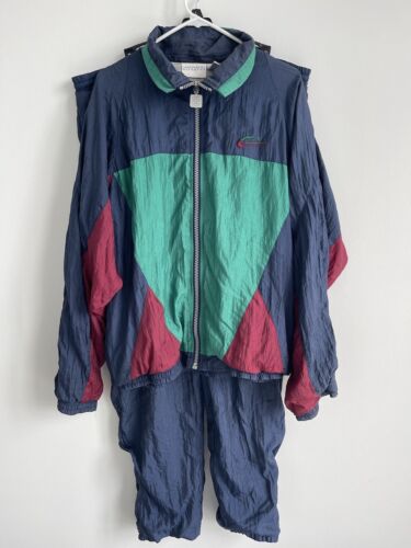 VTG Givenchy Activewear Men's Tracksuit Teal Burgundy Color Block Size XL
