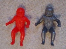 Marx 1960s - Operation Moon Base - Silver/Red Plastic Capsule Astronaut Figures