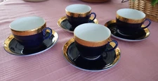 Lomonosov Imperial Porcelain Tea Cup & Saucers 4 Bone China USSR 22K Gold Accent