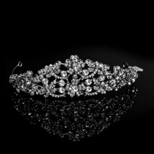 Wedding Bridal Tiara Crown Silver With Rhinestone Floral Design