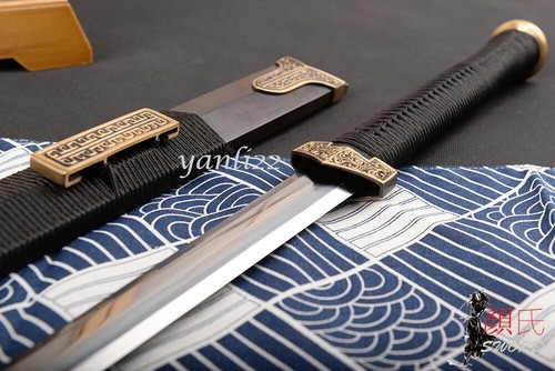 Chinese Sword Han Dynasty Folded Steel Jian Brass Fittings Double Sharp Edge - Picture 10 of 12