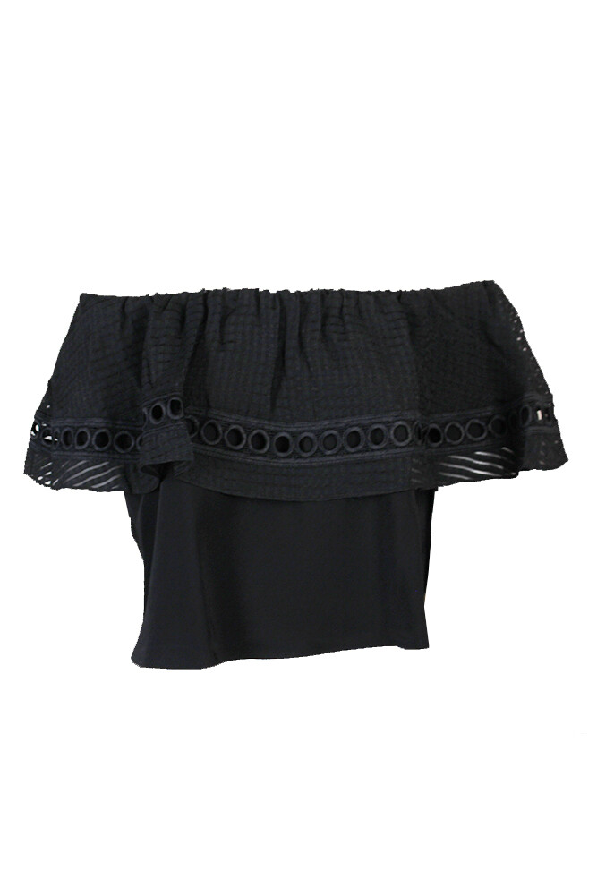 Rachel Rachel Roy Черный топ с открытыми плечами с рюшами, M
