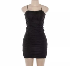 Women New Mini Rutched Black Sleeveless Dress Bodycon 