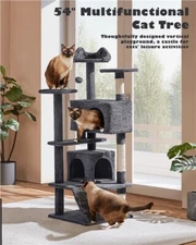 54in Cat Tree Condo with Scratching Post Tower Multilevel Cat Stand Large Cat