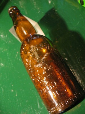 FLOWER  CITY  BREWING   CO.  ROCHESTER  N. Y  AMBER   GLASS  BOTTLE . 9.5'' 