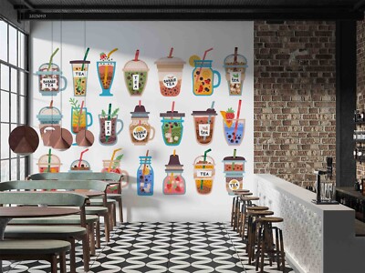 3D Bubble Milk Tea Shop Self-adhesive Removable Wallpaper Murals Wall 28