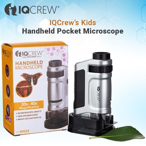 IQCrew 20X-40X Pocket Microscope for Kids w/Stage Powered LED Handheld