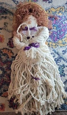 Vintage 24" handmade mop head rag doll with Hat and curly hair EUC really cute!