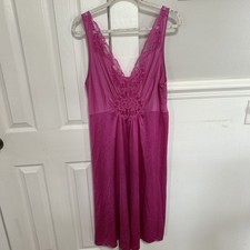 Vintage Vanity Fair Slip Dress Pink Lace Collar Silky Satin Romantic Nylon XL