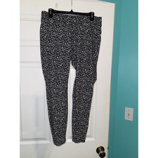 Lands End Starfish Slim Leg Pants Womens Medium 10-12 Navy Blue Floral Leggings