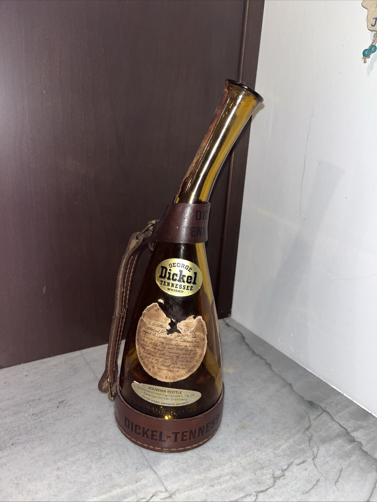 Vintage-  George Dickel - Tennessee Whiskey Bottle - Leather Harness