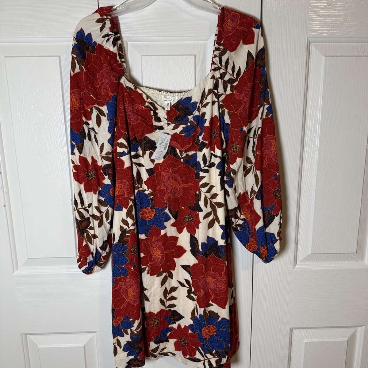 MAURICES Babydoll Smocked Mini Dress Sz Lrg Floral Boho Fall festive