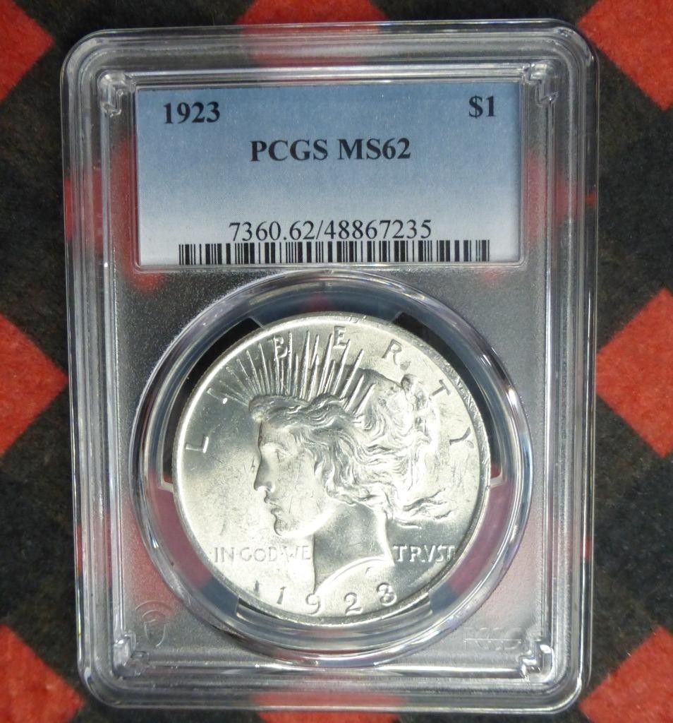 1923 PCGS MS 62 Peace Silver Dollar, United States of America Silver $1 Coin