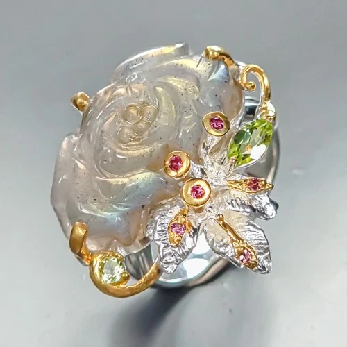 Jewellery 20 ct+ Natural Labradorite Ring 925 Sterling Silver Size 7 /R461619