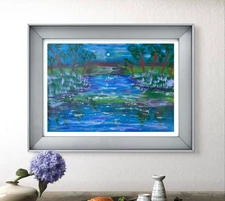 Original Art "Wetland" 9x12 Canvas Expressionism Abstract Design Home Art