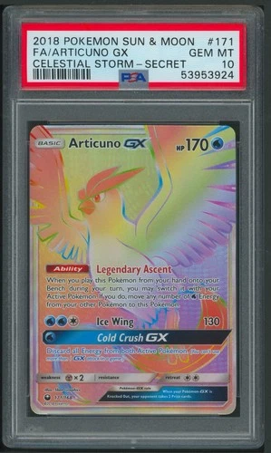 Pokémon Sun And Moon Celestial Storm Articuno GX Secret Rare 171/168 PSA 10