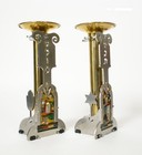 Esther Shahaf Pair Shabbat Candlesticks Jerusalem Judaica Enamel rare metal — photo 9