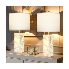 Scenekoy Alabaster Table Lamp Set of 2 with Night Light for Bedroom Living Ro...