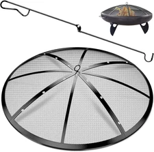 Fire Pit Spark Screen, 22Inch Fire Pit Lid Outdoor with Handle & Poker, Heavy-Du