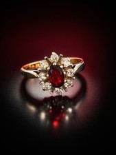 9ct Yellow Gold Ruby Diamond Cluster Ring 375 Birmingham Hallmarked Size L