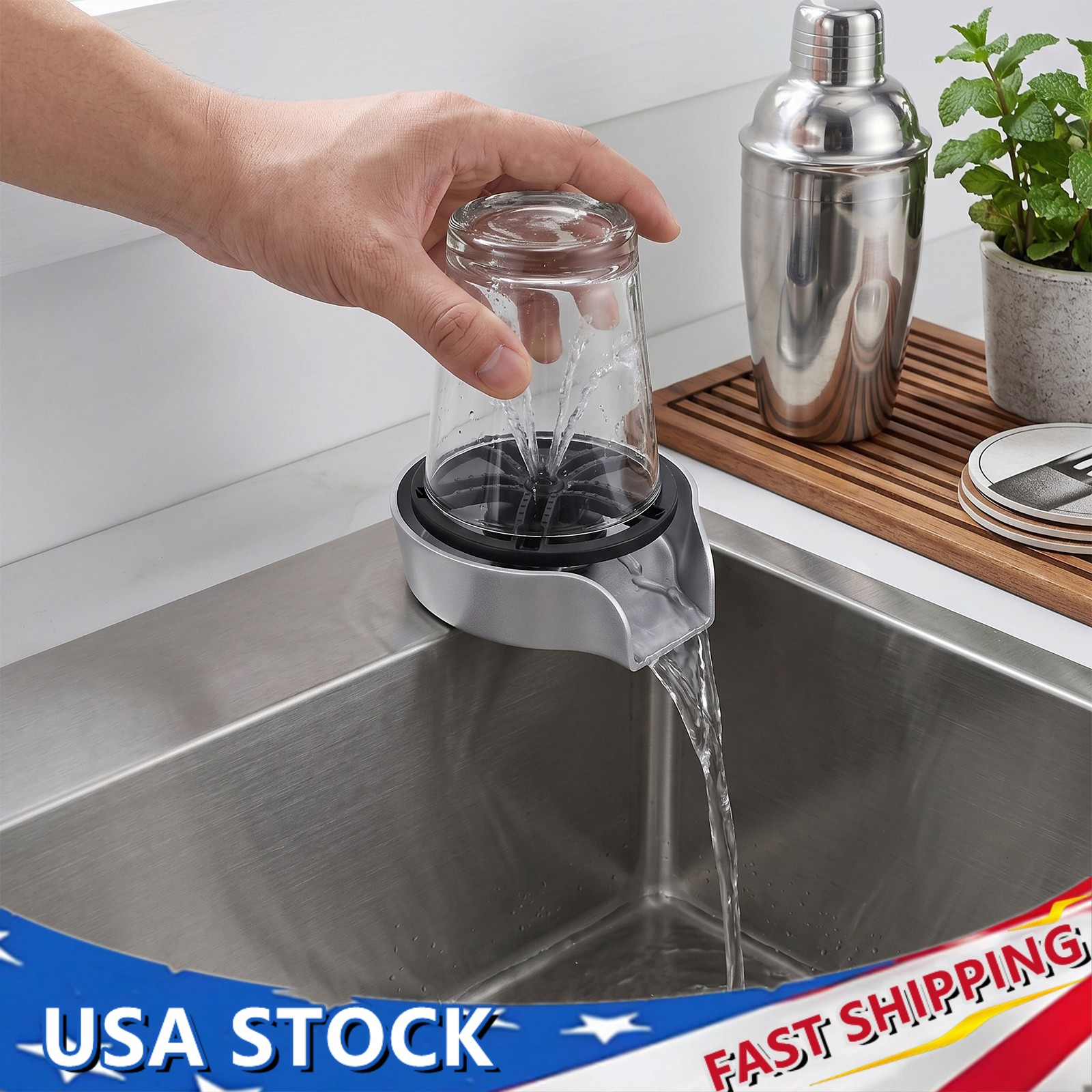 360° Rotating High Pressure Pull Out Glass Rinser Kitchen Sink Cup Bottle Washer