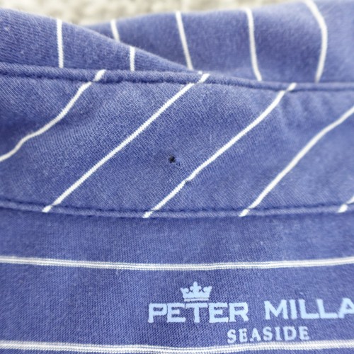 Peter Millar Polo Shirt Mens Large Blue Stripe Seaside Pima Golf Tee Indian Head - Picture 8 of 16