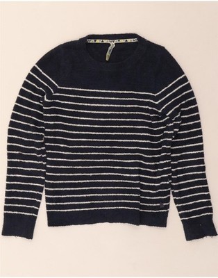 WEIRD FISH Damen Pullover Pulli U-Boot-Ausschnitt UK 10 Small dunkelblau gestreift DW94
