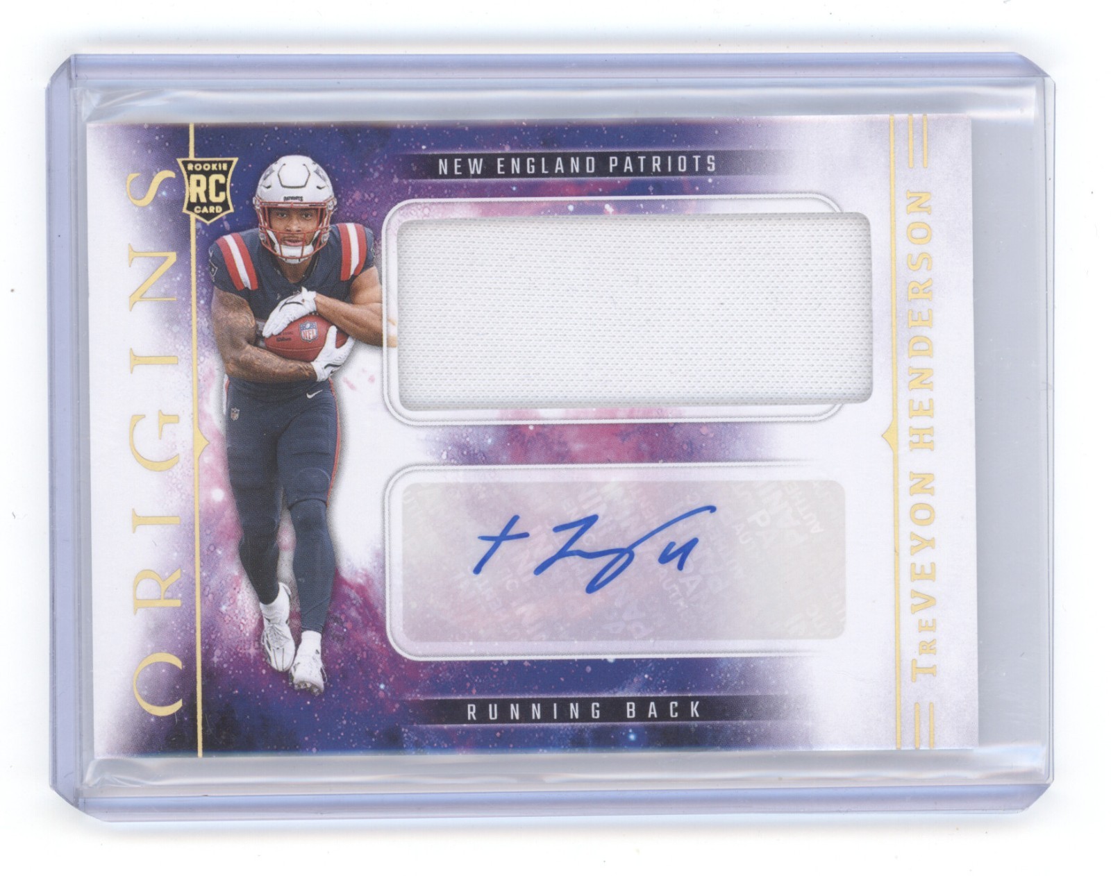 TreVeyon Henderson 2025 Panini Origins #RJJ-THN Rookie Patch Auto Patriots Q1887