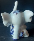 Elephant Figure Trunk Up Pink Ears Gold  Cobalt Blue Trim Sitting Porcelain VTG — photo 4