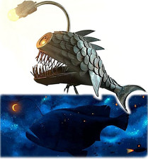 Rustic USB Angler Fish & Shark Lamp - Steampunk Style Table Light, Simulation Fl