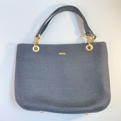 Eric Javits Woven Tote Bag Black Shoulder Bag Gold Hardware Beach Resort Teal