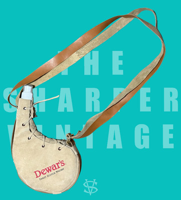Vintage Dewars Scotch Whiskey Bota Bag Suede Leather Canteen Water Bottle