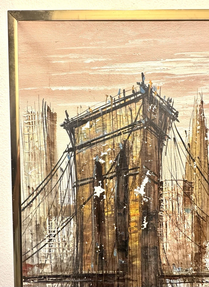 Original Suzanne Duchamp (1899-1963) Brooklyn Bridge NYC Oil on Canvas Painting - Image 2 of 4