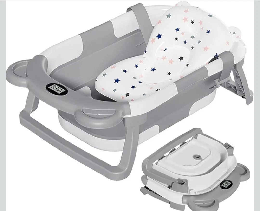 Collapsible Baby Bathtub, Baby Bath Tub with Cushion & Thermometer NB To 12 M