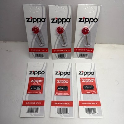 Genuine Zippo Flint & Wick Packs (3) Wicks, (3) Flints - 6 Total Pieces Bundle