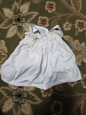 Vintage White Cotton Smocked Top For Infant Or Toddler With Ribbon