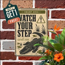 Minimalist Alligators Warning Tin Sign Bold Stacked Yard Gate Metal Plaque